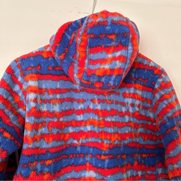 LLBean Kids Mountain Classic Fleece Hooded Jacket Boy Girl Size L 14-16 Blue Red - Picture 7 of 10